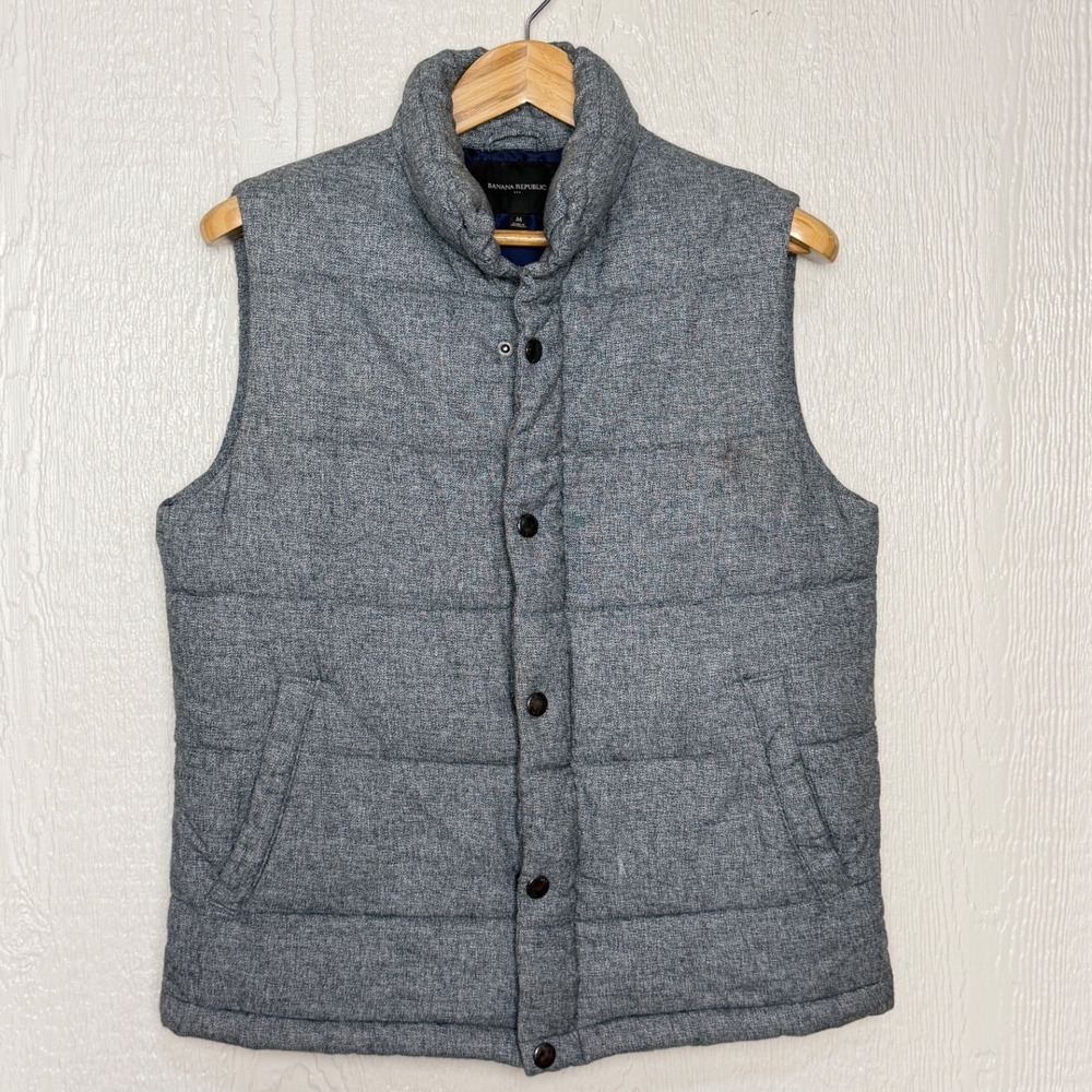 Banana Republic Mens  Classic Grey Marl Quilted Puffer Vest Medium